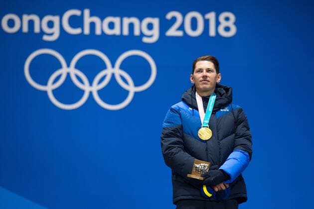 PyeongChang 2018, Ski Alpin, Slalom, Herren, Siegerehrung 180222 Andre Myhrer of Sweden, Gold in the Men s Slalom, celebrates with the medal after the Medal Ceremony during day thirteen of the 2018 Winter Olympics on February 22, 2018 in Pyeongchang. Photo: Carl Sandin BILDBYRN kod CS 57999_316 Copyright: CARLxSANDIN BB180222CS052