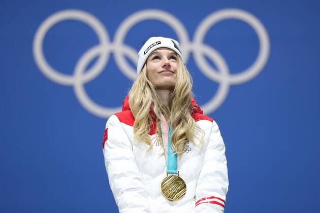 OLYMPICS - 2018 Winter Olympics PYEONGCHANG,SOUTH KOREA,22.FEB.18 - OLYMPICS, SNOWBOARDING - Olympic Winter games Winterspiele Spiele Summer games PyeongChang 2018, Big Air, ladies. Image shows Anna Gasser (AUT). Keywords: medal. GEPAxpictures xMathiasxMandl