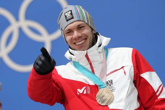 Olympia-Bilder des Tages OLYMPICS - 2018 Winter Olympics PYEONGCHANG,SOUTH KOREA,22.FEB.18 - OLYMPICS, ALPINE SKIING - Olympic Winter games Winterspiele Spiele Summer games PyeongChang 2018, slalom, men. Image shows Michael Matt (AUT). Keywords: medal. GEPAxpictures xMathiasxMandl