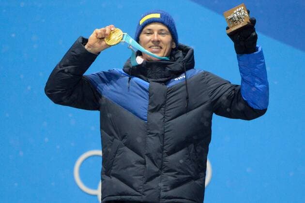February 22, 2018 - Pyeongchang, South Korea - ANDRE MYHRER of Sweeden celebrates getting the gold medal in the Men s Slalom ski racing event in the PyeongChang Olympic Games Olympische Spiele Olympia OS Pyeongchang 18: Medal Winners - ZUMAl132 20180222_zap_l132_007 Copyright: xChristopherxLevyx