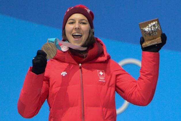 February 22, 2018 - Pyeongchang, South Korea - WENDY HOLDENER of Switzerland celebrates getting the bronze medal in the Ladies Combined Alpine Slalom skiing event in the PyeongChang Olympic Games Olympische Spiele Olympia OS Pyeongchang 18: Medal Winners - ZUMAl132 20180222_zap_l132_024 Copyright: xChristopherxLevyx