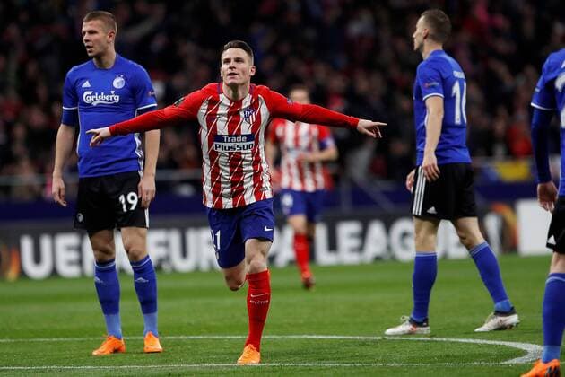 Atletico de Madrid s French striker Kevin Gameiro jubilates a goal during the UEFA Europa League match between Atletico de Madrid and Copenhagen at the Wanda Metropolitano stadium in Madrid, Spain, 22 February 2018. Atletico de Madrid vs. Copenhagen !ACHTUNG: NUR REDAKTIONELLE NUTZUNG!  Copyright: xJuanJoxMartinx MAD003 20180222-636549247975873986