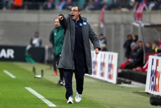 RB Leipzig - SSC Neapel Fussball Euro League Leipzig, 22.02.2018, Red Bull Arena, Fussball, UEFA EURO EM Europameisterschaft Fussball League, 16el Finale, Rückspiel , RB Leipzig vs. SSC Neapel , Im Bild: Trainer Maurizio Sarri (Neapel) ,