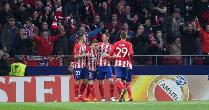 Atletico de Madrid s Kevin Gameiro jubilates a goal with Vitolo and Fernando Torres during the UEFA Europa League match between Atletico de Madrid and Copenhagen at the Wanda Metropolitano stadium in Madrid, Spain, 22 February 2018. Atletico de Madrid vs. Copenhagen !ACHTUNG: NUR REDAKTIONELLE NUTZUNG!  Copyright: xRodrigoxJimenezx MAD004 20180222-636549277108269854