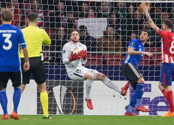 Jan Oblak of Atletico Madrid during UEFA Europa League match between Atletico Madrid and FC Copenhagen played at the Wanda Metropolitano Stadium in Madrid, on February 22th 2018.  xRudy AFP7x xAtleticoxMadridxvxFCxCopenhagen,xUEFAxEuropaxLeague,xRoundxofx32x