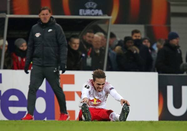 22.02.2018, Fussball UEFA Europa League 2017 2018, Zwischenrunde, RB Leipzig - SSC Neapel, in der Red Bull Arena Leipzig. Yussuf Poulsen (RB Leipzig)