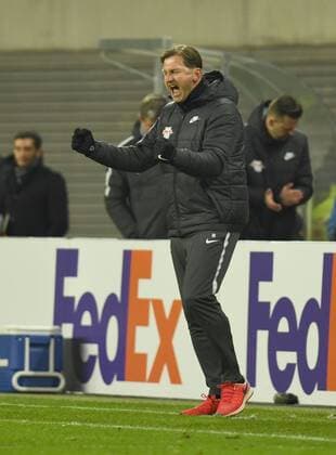 Fussball, Herren, Saison 2017 2018, Europa League (Zwischenrunde, Rückspiel), RB Leipzig - SSC Neapel, Trainer Ralph Hasenhüttl (RB Leipzig), Jubel nach dem Abpfiff, 22.02. 2017, Copyright: xMatthiasxKochx