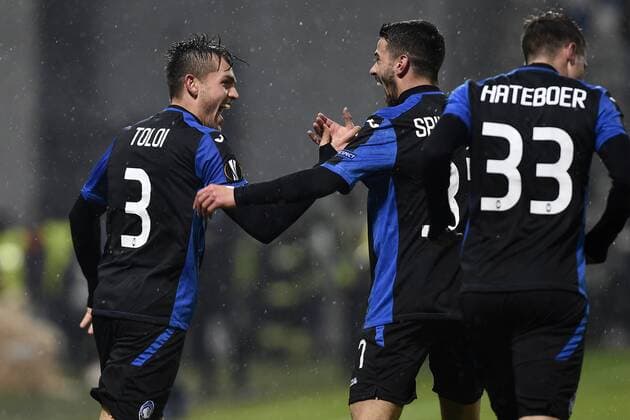 Fußball, EL, Atalanta Bergamo - Borussia Dortmund Db Reggio Emilia 22 02 2018 - Europa League Atalanta-Borussia Dortmund foto Daniele Buffa Image nella foto: esultanza gol Rafael Toloi 