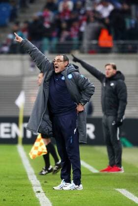RB Leipzig - SSC Neapel Fussball Euro League Leipzig, 22.02.2018, Red Bull Arena, Fussball, UEFA EURO EM Europameisterschaft Fussball League, 16el Finale, Rückspiel , RB Leipzig vs. SSC Neapel 0:2 (0:1) (HIN 3:1) , Im Bild v.l.: Trainer Maurizio Sarri (Neapel) und Trainer Ralph Hasenhüttl Hasenhuettl (RB Leipzig) ,