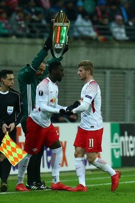 22.02.2018, xkvx, Fussball Europa League, RB Leipzig - SSC Neapel, emspor, v.l. Jean-Kevin Augustin (RBL - RB Leipzig), Timo Werner (RBL - RB Leipzig) Leipzig