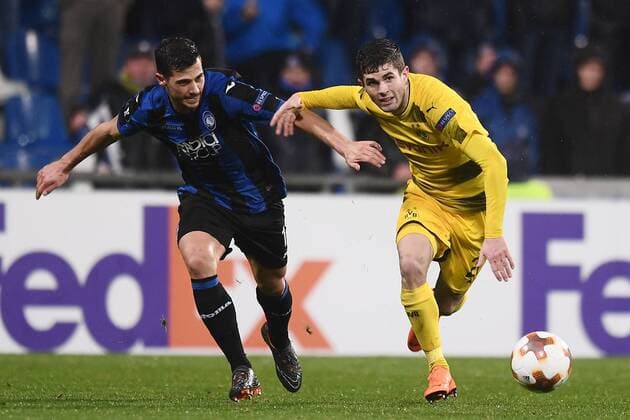 Mg Reggio Emilia 22 02 2018 - Europa League Atalanta-Borussia Dortmund foto Matteo Gribaudi Image nella foto: Christian Pulisic-Remo Freuler 