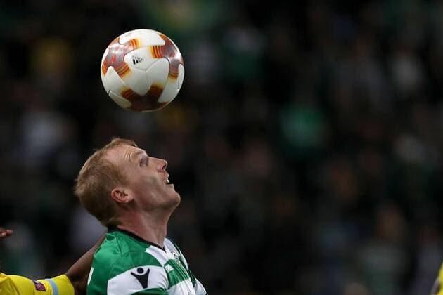February 22, 2018 - Lisbon, Portugal - Sporting s defender Jeremy Mathieu from France in action during the UEFA Europa League round of 32 second leg football match between Sporting CP and FC Astana at Alvalade stadium in Lisbon, Portugal on February 22, 2018. UEFA Europa League round of 32 second leg football match Sporting CP vs FC Astana - ZUMAf123 20180222_zap_f123_011 Copyright: xPedroxFiuzax