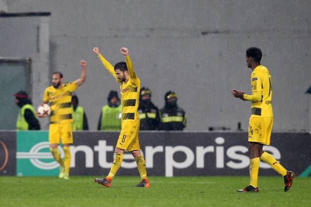 Nuri Sahin ( Borussia Dortmund 8 ) Alexander Isak ( Borussia Dortmund 14 ) nach dem Abpfiff, Atalanta Bergamo vs. Borussia Dortmund, Europa League, Fussball, 22.02.2018, Reggio Emilia Copyright: xLanger Eibner-Pressefotox EP_HLR