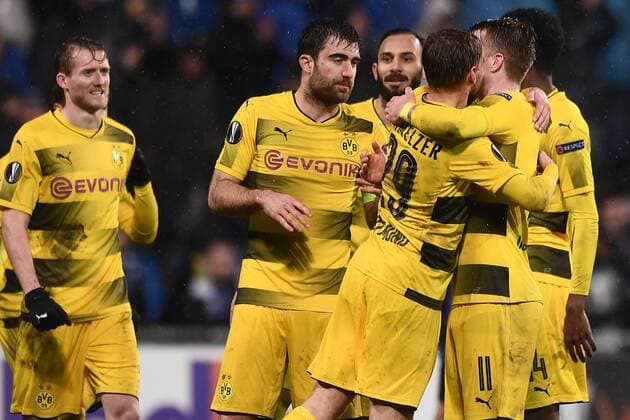 Mg Reggio Emilia 22 02 2018 - Europa League Atalanta-Borussia Dortmund foto Matteo Gribaudi Image nella foto: esultanza a fine gara Borussia Dortmund 