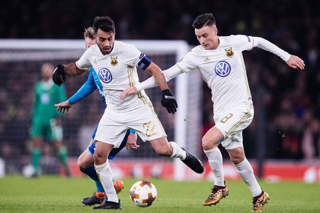 180222 Östersunds Brwa Nouri och Jamie Hopcutt under fotbollsmatchen i Europa League mellan Arsenal och Östersund den 22 februari 2018 i London. Copyright: ANDREASxLxERIKSSON BB180222AE068