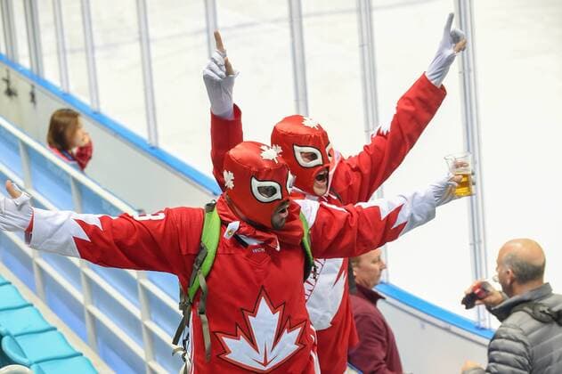 PYEONGCHANG, South Korea - FEBRUARY 22: Wild Team Canada fans show their support before the women s gold medal hockey game with the U.S.A. defeating Canada 3-2 in a shootout during the 2018 Winter Olympic Games Olympische Spiele Olympia OS at the Gangneung Hockey Center on February 22, 2018 in PyeongChang, South Korea. (Photo by Ken Murray Icon Sportswire) OLYMPICS: FEB 22 PyeongChang - Day 15 Icon18022215119 EDITORIAL USE ONLY
