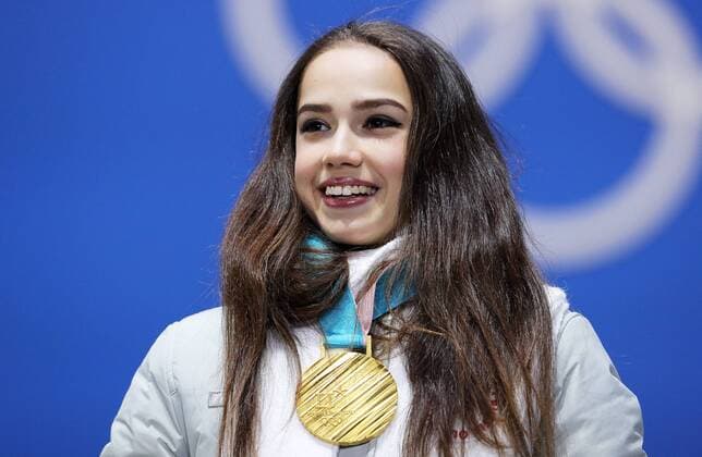 PYEONGCHANG, SOUTH KOREA â€“ FEBRUARY 23, 2018: Gold medallist Alina Zagitova, Olympic Athlete from Russia, poses at a victory ceremony for the ladies Figure skating Eiskunstlauf event at the 2018 Winter Olympic Games Olympische Spiele Olympia OS Sergei Bobylev TASS  TS0756EF
