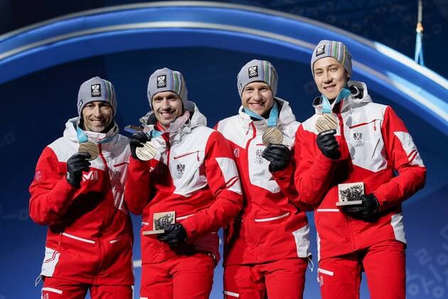 OLYMPICS - 2018 Winter Olympics PYEONGCHANG,SOUTH KOREA,23.FEB.18 - OLYMPICS, FREESTYLE SKIING - Olympic Winter games Winterspiele Spiele Summer games PyeongChang 2018, Ski Cross, ladies. Image shows Wilhelm Denifl, Lukas Klapfer, Bernhard Gruber and Mario Seidl (AUT). GEPAxpictures xChristianxWalgram