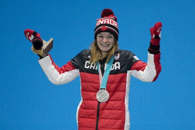 February 23, 2018 - Pyeongchang, South Korea - KIM BOUTIN of Canada celebrates getting the silver medal in the Ladies 1000m short track Speed skating Eisschnelllauf event in the PyeongChang Olympic Games Olympische Spiele Olympia OS Pyeongchang 18: Medal Winners - ZUMAl132 20180223_zap_l132_030 Copyright: xChristopherxLevyx