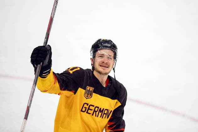 180223 Moritz Müller of Germany celebrates in the Men s Ice hockey Eishockey semifinal between Canada and Germany during day fourteen of the 2018 Winter Olympics on February 23, 2018 in Pyeongchang. Photo: Petter Arvidson BILDBYRAN kod PA 91999 Copyright: PETTERxARVIDSON BB180223PA109