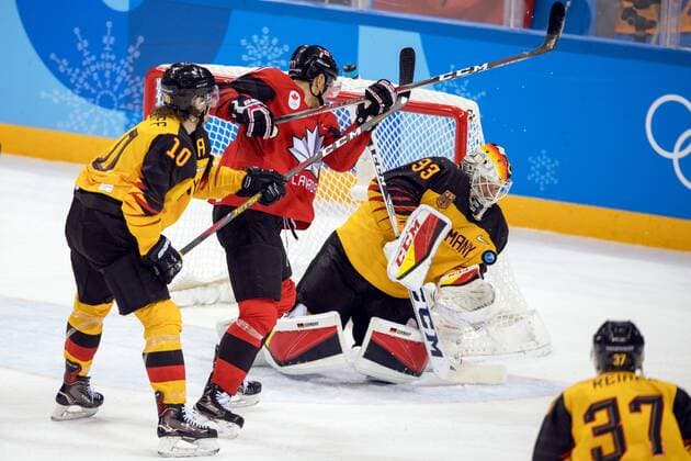 180223 goalkeeper Danny aus den Birken of Germany in the Men s Ice hockey Eishockey semifinal between Canada and Germany during day fourteen of the 2018 Winter Olympics on February 23, 2018 in Pyeongchang. Photo: Petter Arvidson BILDBYRAN kod PA 91999 Copyright: PETTERxARVIDSON BB180223PA139