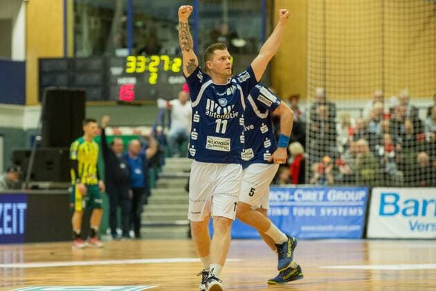 Torjubel Arnor Thor Gunnarsson ( 11, Bergischer HC) Bergischer HC vs. VfL Eintracht Hagen, Handball, 2. Bundesliga, 23.02.18 Solingen NRW Deutschland Klingenhalle
