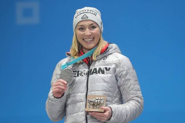 OLYMPICS - 2018 Winter Olympics PYEONGCHANG,SOUTH KOREA,24.FEB.18 - OLYMPICS, SNOWBOARDING - Olympic Winter games Winterspiele Spiele Summer games PyeongChang 2018, Medals Plaza, award ceremony, parallel giant slalom, ladies. Image shows Selina Joerg (GER). Keywords: medal. GEPAxpictures xMathiasxMandl