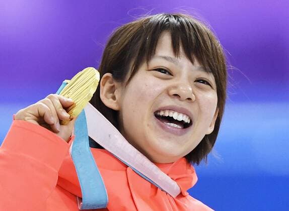 Pyeongchang Olympics Japanese speed skater Nana Takagi celebrates after winning the gold medal in the women s mass start at the Pyeongchang Winter Olympics in Gangneung, South Korea, on Feb. 24, 2018. 