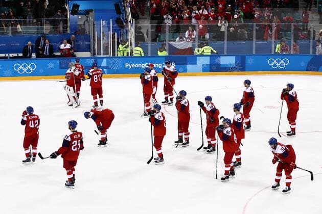 GANGNEUNG, SOUTH KOREA - FEBRUARY 24, 2018: The Czech Republic s players seen after losing the men s bronze medal Ice hockey Eishockey game between the Czech Republic and Canada at Gangneug Hockey Centre at the 2018 Winter Olympic Games Olympische Spiele Olympia OS Canada won the game 6-4. Valery Sharifulin TASS  TS07598D