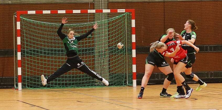 TV Nelingen_TSV Bayer 04 Leverkusen 24.02.2018 Deutschland Hanball Bundesliga Frauen Saison 2017 2018 TV Nellingen-TSV Bayer 04 Leverkusen. Nr.12 Sarah Wachter (NellingeN), Nr.7 Mia Zschocke (Leverkusen). Foto Herbert Rudel