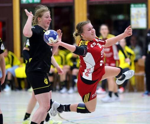 lsp - Handball - Damen - Erste Bundesliga - HSG Bensheim vs Borussia Dortmund - Saison - 2017-2018 - 24.02.2018 - Bensheim v. l. Harma van Kreij Dortmund, Merel Freriks Bensheim Aktion, Zweikampf -