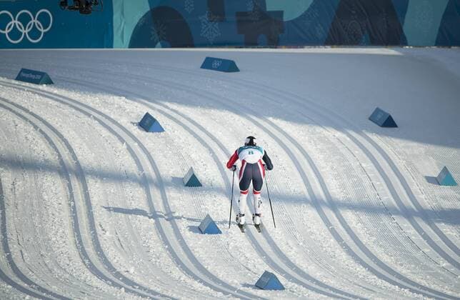 February 25, 2018 - Pyeongchang, South Korea - MARIT BJOERGEN of Norway races to the finish during the Ladies Cross Country Skiing Mass Start 30k at the PyeongChang 2018 Winter Olympic Games Olympische Spiele Olympia OS at Alpensia Cross-Country Skiing Centre. Marit Bjoergen won the eighth gold medal of her career in the ladies 30km mass start classic, the final event of the Games. After another multi-medal haul here, the illustrious veteran of five Games leaves PyeongChang as the most decorated Winter Olympian in history with a total of 15 medals: she has four silver and three bronze as well as her eight gold. PyeongChang 18: Cross Country Skiing - ZUMAj89_ 20180225_zaf_j89_026 Copyright: xPaulxKitagakixJr.x