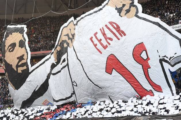 ILLUSTRATION - SUPPORTERS - TIFO - HOMMAGE A NABIL FEKIR FOOTBALL : Lyon vs Saint Etienne - Ligue 1 Conforama - 25 02 2018 FEP Panoramic 