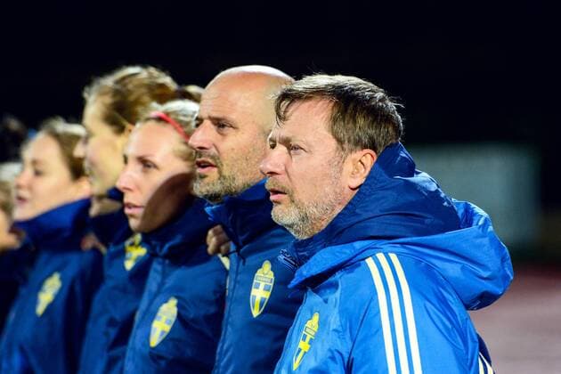 Fußball, Damen, Algarve Cup, Kanada - Schweden 180228 Sveriges assisterande förbundskapten Magnus Wikman och förbundskapten Peter Gerhardsson inför fotbollsmatchen i Algarve Cup 2018 mellan Kanada och Sverige den 28 februari 2018 i Parchal. Copyright: LUDVIGxTHUNMAN BB180228LT040