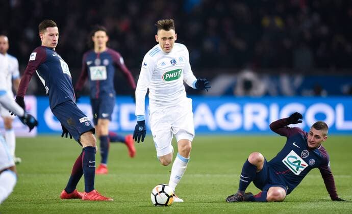 Lucas Ocampos ( Olympique Marseille ) FOOTBALL : Paris Saint Germain vs Olympique de Marseille - Coupe de France - Paris - 28 02 2018 FedericoPestellini Panoramic 