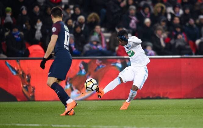 Bouna Sarr ( Olympique Marseille ) FOOTBALL : Paris Saint Germain vs Olympique de Marseille - Coupe de France - Paris - 28 02 2018 FedericoPestellini Panoramic 
