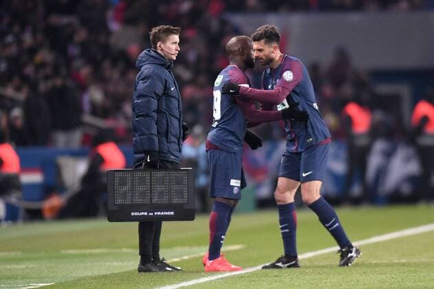 19 LASSANA DIARRA (psg) - 08 THIAGO MOTTA (psg) - REMPLACEMENT FOOTBALL : Paris SG vs Marseille - Coupe de France - 28 02 2018 AnthonyBIBARD FEP Panoramic 