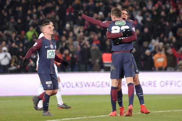 09 EDINSON CAVANI (psg) - 06 MARCO VERRATTI (psg) - JOIE FOOTBALL : Paris SG vs Marseille - Coupe de France - 28 02 2018 AnthonyBIBARD FEP Panoramic 