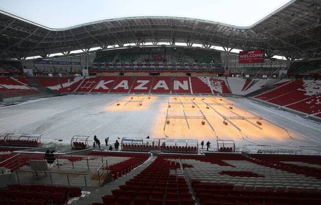KAZAN, RUSSIA â€“ MARCH 3, 2018: Inside Kazan Arena Stadium, a venue for 2018 FIFA World Cup WM Weltmeisterschaft Fussball matches. Yegor Aleyev TASS  TS076826