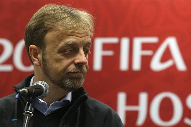 KAZAN, RUSSIA â€“ MARCH 3, 2018: FIFA Director of Competitions Colin Smith inspects Kazan Arena Stadium, a venue for 2018 FIFA World Cup WM Weltmeisterschaft Fussball matches. Yegor Aleyev TASS  TS076824