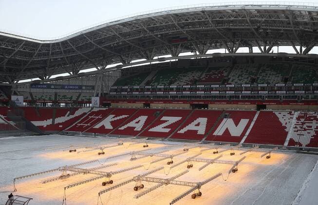 KAZAN, RUSSIA â€“ MARCH 3, 2018: Inside Kazan Arena Stadium, a venue for 2018 FIFA World Cup WM Weltmeisterschaft Fussball matches. Yegor Aleyev TASS  TS076829