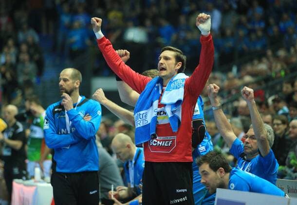 04.03, xfgx, Handball DHB-Pokal 1 4 Finale, HSG Wetzlar - TVB Stuttgart, emspor, v.l. Jubel bei Nr.12 Jonas Maier (TVB Stuttgart) Wetzlar