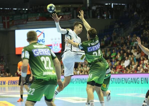 04.03.2018, xcsx, Handball EHF Pokal, SC Magdeburg - Tatran Presov, emspor, v.l. Lukas Urban (Tatran Presov), against Christian O Sullivan (SC Magdeburg) Magdeburg