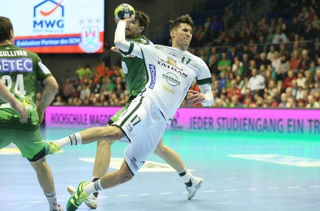 04.03.2018, xcsx, Handball EHF Pokal, SC Magdeburg - Tatran Presov, emspor, v.l. Lukas Urban (Tatran Presov), Wurf, Throw Magdeburg