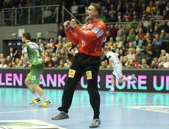 04.03.2018, xcsx, Handball EHF Pokal, SC Magdeburg - Tatran Presov, emspor, v.l. Dario Quenstedt (SC Magdeburg), jubelt nach parade Magdeburg