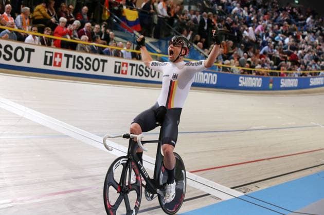 UCI 2018 Track cycling Rad Radsport Bahnrad Bahn World Championships, UCI Bahn Weltmeisterschaften 2018, Apeldoorn (NED), 04.03.2018, xmdx, Mens Madison finals, Maenner Madison, Weltmeister Theo REINHARDT (GER, Germany , Deutschland) jubelt hier mit Roger KLUGE (GER, Germany, Deutschland), 2018 Track Cycling World Championships