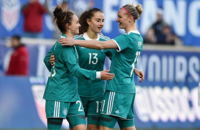 March 4, 2018 - Harrison, NJ, USA - Harrison, N.J. - Sunday March 04, 2018: Germany celebrates their goal during a 2018 SheBelieves Cup match between the women s national teams of the Germany (GER) and England (ENG) at Red Bull Arena. Germany celebrates their goal - ZUMAt139 20180304_zaa_t139_151 Copyright: xBradxSmithx