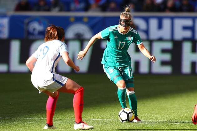 HARRISON, NJ - MARCH 04: Germany defender Verena Faibt (17) during the first half of the SheBelieves Cup Womens Soccer game between Germany and England on March 4, 2018, at Red Bull Arena in Harrison, NJ. (Photo by Rich Graessle Icon Sportswire) SOCCER: MAR 04 SheBelieves Cup - England v Germany Icon0304182729 EDITORIAL USE ONLY
