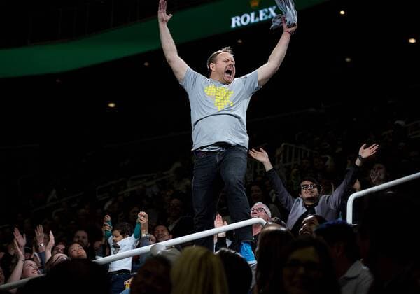 March 5, 2018 - San Jose, California, U.S - SUPER FAN CAMERON HUGHES livens up the crowd during The Match For Africa 5 Silicon Valley The Match For Africa 5 Silicon Valley - ZUMAs179 20180305_zap_s179_013 Copyright: xRobertxSirotax