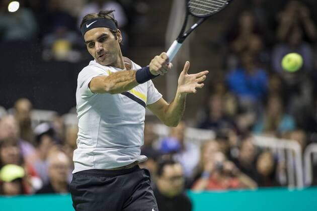 March 05, 2018: Roger Federer (SUI) defeated Jack Sock (USA) 7-6 (9), 6-4 at The Match for Africa 5 Silicon Valley played at the SAP Center in San Jose, California. Â© TennisClix CSM Tennis 2018: The Match for Africa 5 Silicon Valley March 05 2018 - ZUMAc04_ 20180305_zaf_c04_033 Copyright: xMalxTaamx